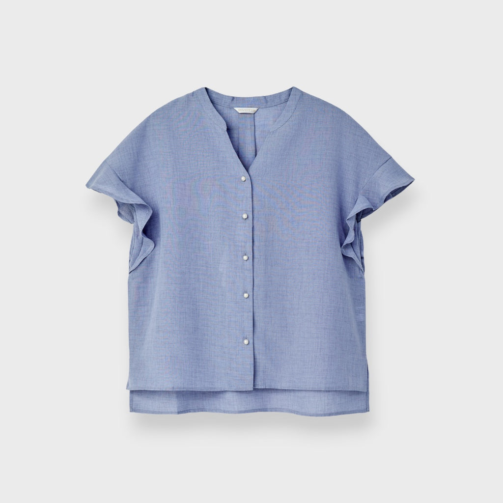 LADIES LINEN-LIKE RUFFLE SLEEVE BLOUSE