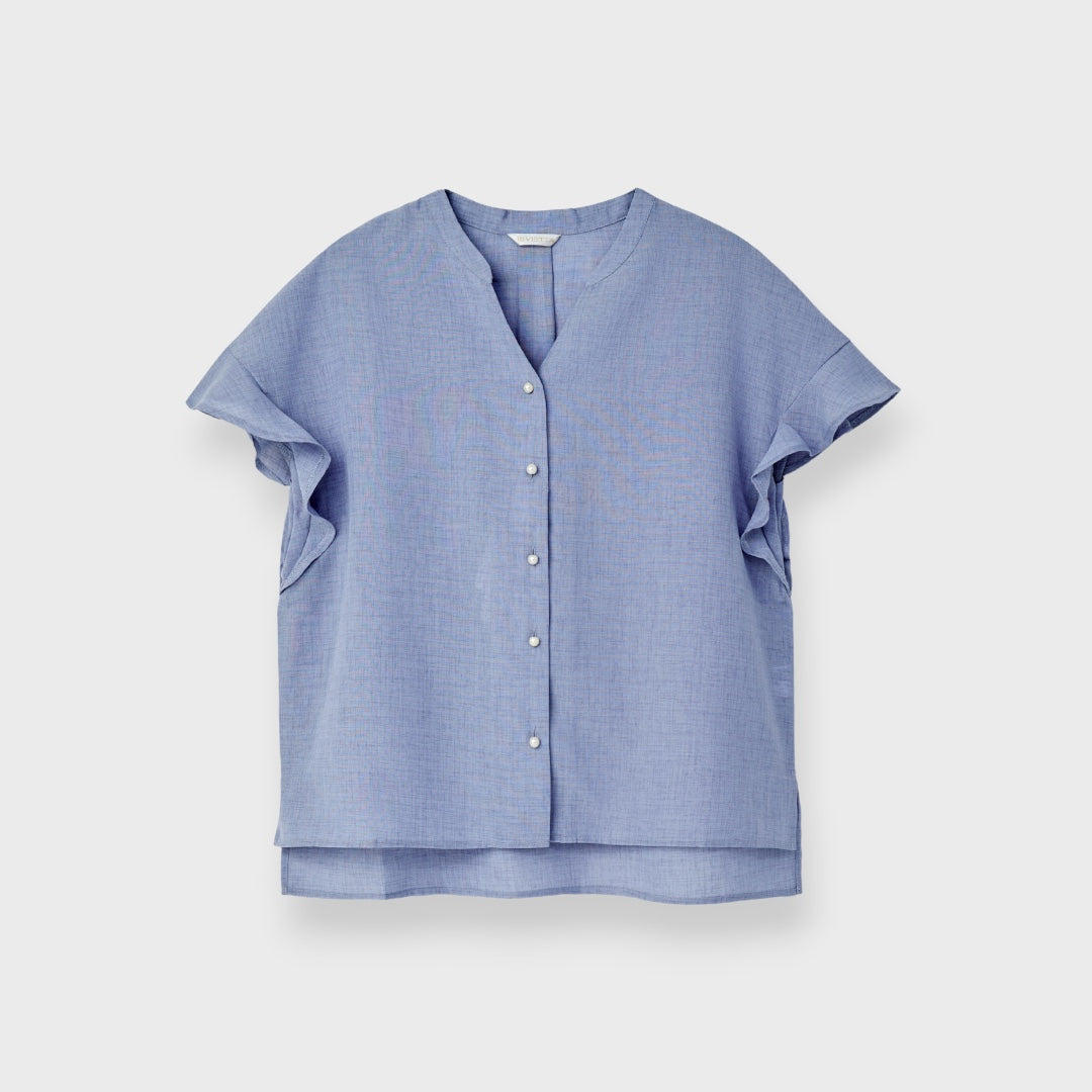 LADIES LINEN-LIKE RUFFLE SLEEVE BLOUSE