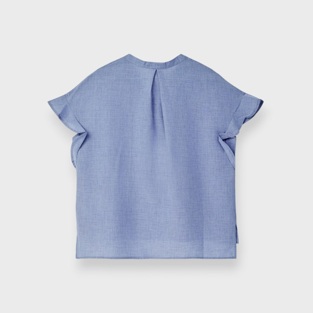 LADIES LINEN-LIKE RUFFLE SLEEVE BLOUSE