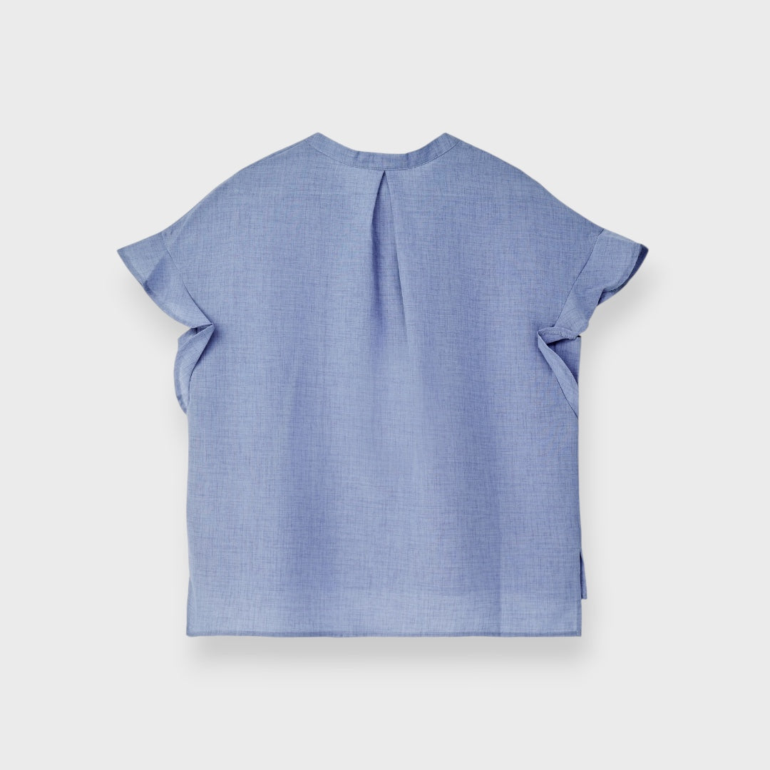 LADIES LINEN-LIKE RUFFLE SLEEVE BLOUSE