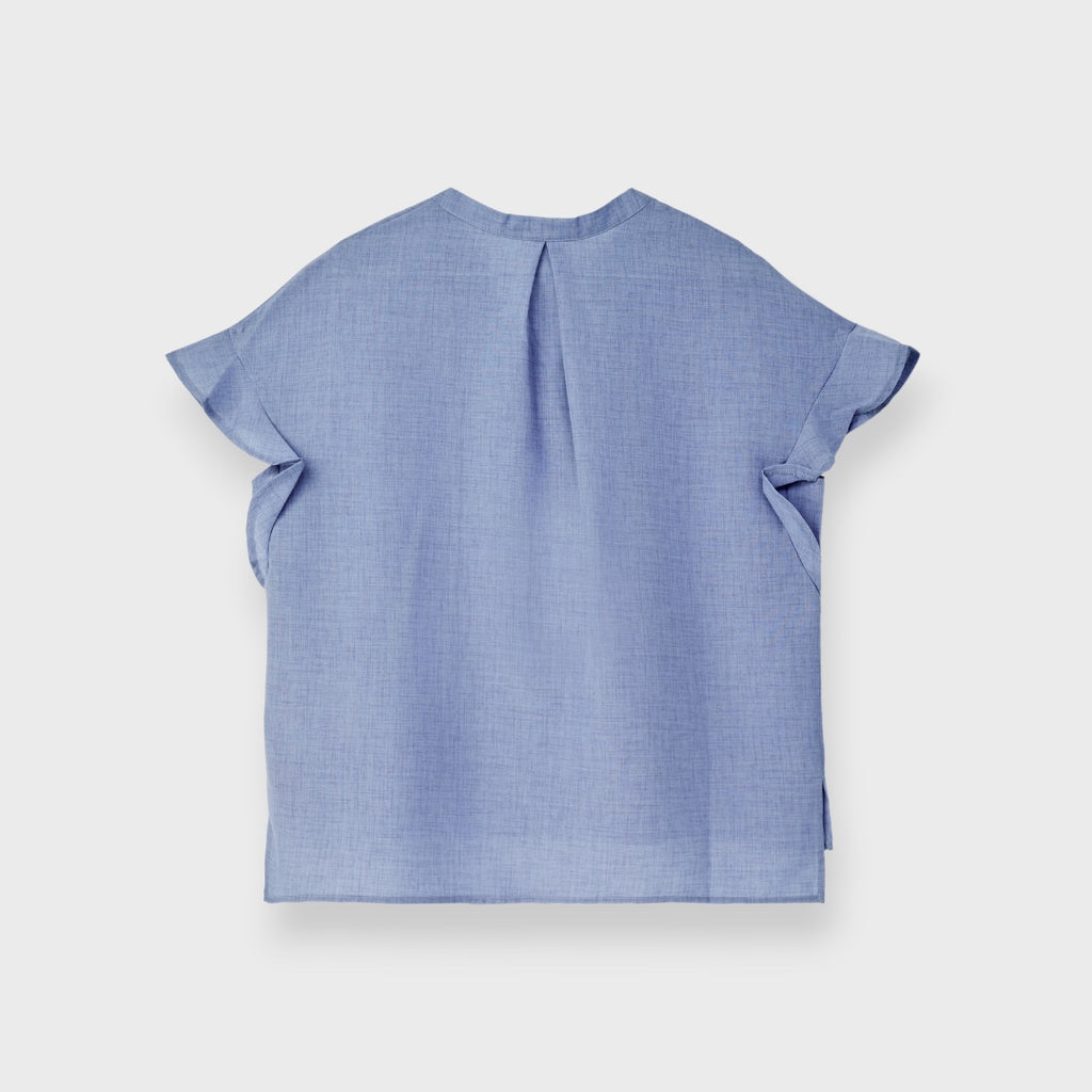LADIES LINEN-LIKE RUFFLE SLEEVE BLOUSE