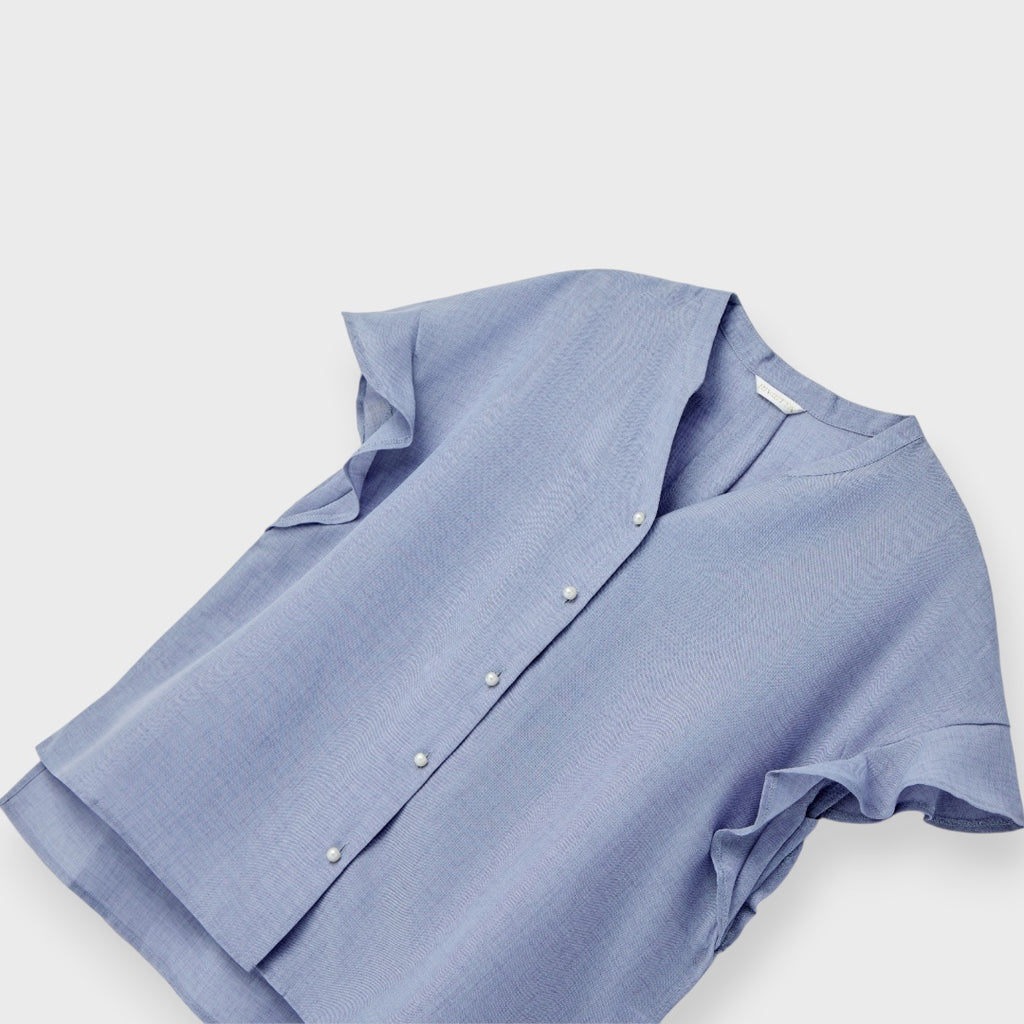LADIES LINEN-LIKE RUFFLE SLEEVE BLOUSE