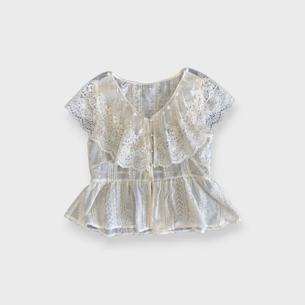 เสื้อเบลาส์ลูกไม้ผู้หญิง Lace Blouse สไตล์วินเทจ เสื้อแฟชั่นหวานหรู