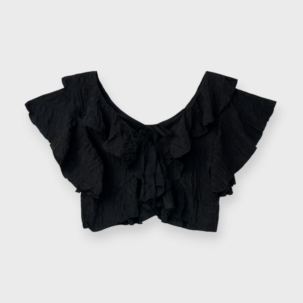 LADIES SHIRRED POLKA DOT FRILL BLOUSE
