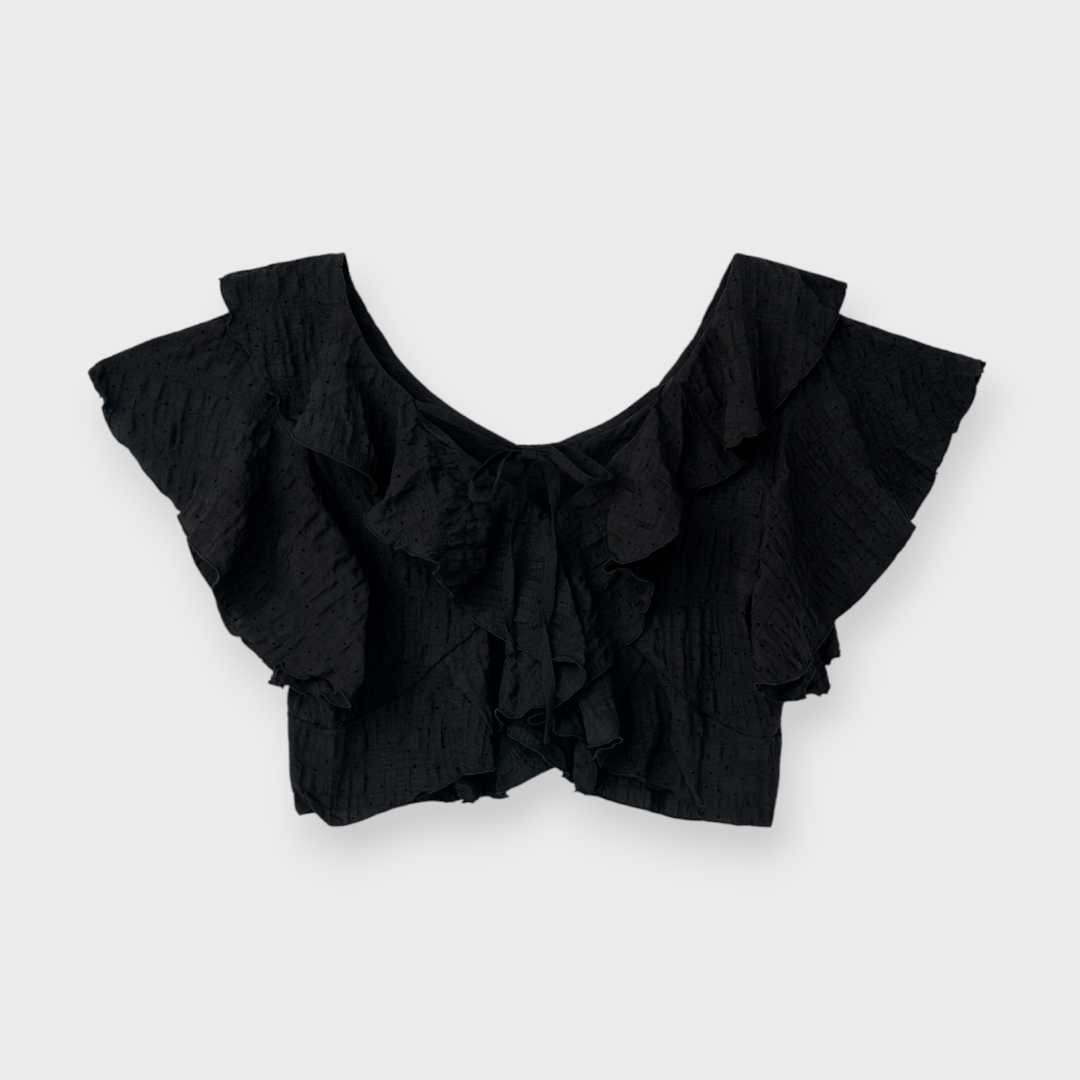 LADIES SHIRRED POLKA DOT FRILL BLOUSE