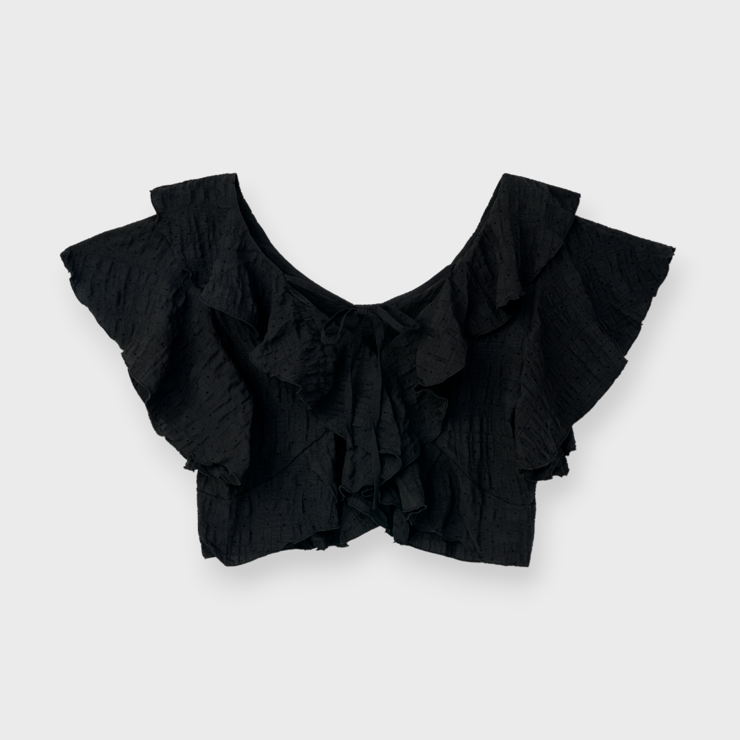 LADIES SHIRRED POLKA DOT FRILL BLOUSE