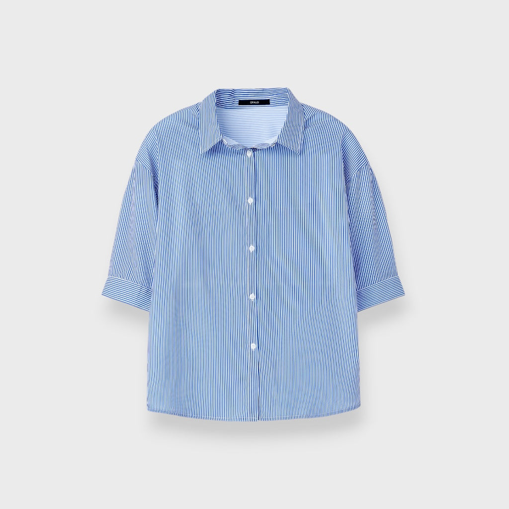 LADIES STRIPED GEORGETTE TUCK SLEEVE SHIRT