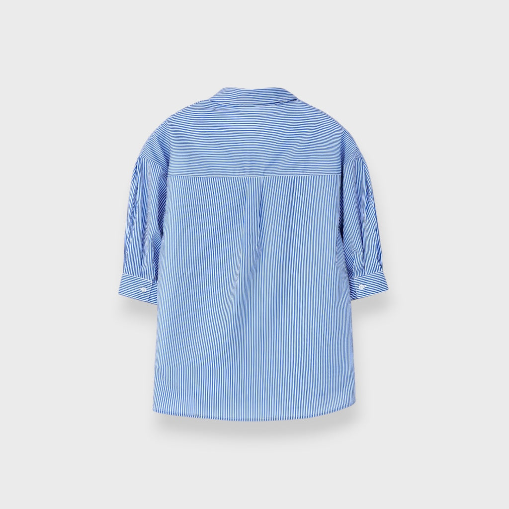 LADIES STRIPED GEORGETTE TUCK SLEEVE SHIRT