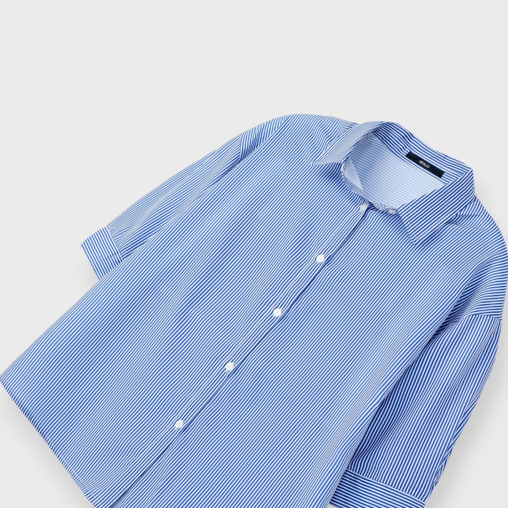 LADIES STRIPED GEORGETTE TUCK SLEEVE SHIRT
