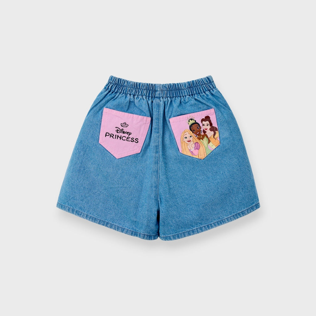 Kids (Size 90-100) กางเกงขาสั้นเด็ก Disney Princess ลายเจ้าหญิงกระเป๋าหลังสุดแฟนตาซี