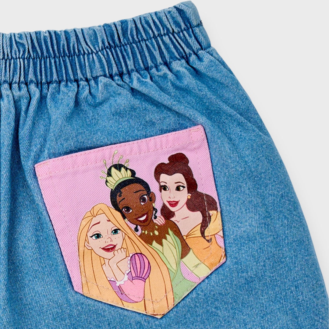 Kids (Size 90-100) กางเกงขาสั้นเด็ก Disney Princess ลายเจ้าหญิงกระเป๋าหลังสุดแฟนตาซี