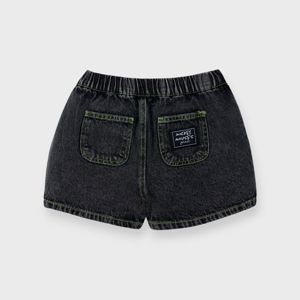 DISNEY FRIENDS DENIM SHORTS – BLUE/BLACK CHARACTER GRAPHIC KIDS SHORTS (110CM-130CM)