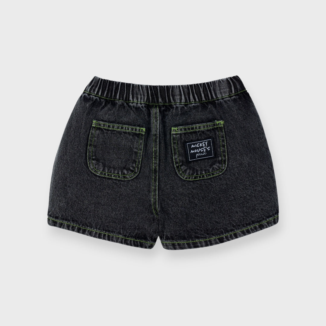 DISNEY FRIENDS DENIM SHORTS – BLUE/BLACK CHARACTER GRAPHIC KIDS SHORTS (110CM-130CM)