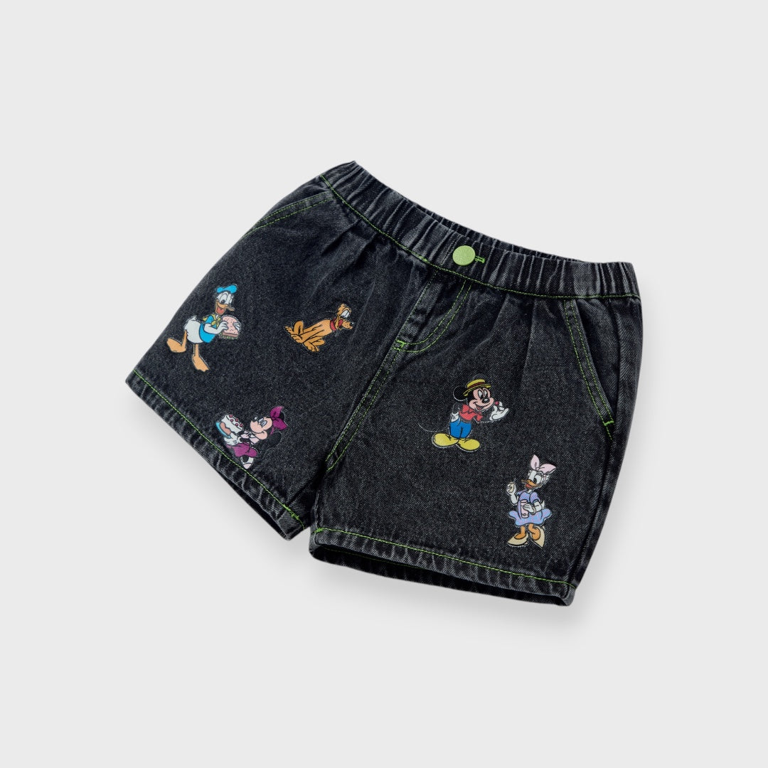DISNEY FRIENDS DENIM SHORTS – BLUE/BLACK CHARACTER GRAPHIC KIDS SHORTS (110CM-130CM)