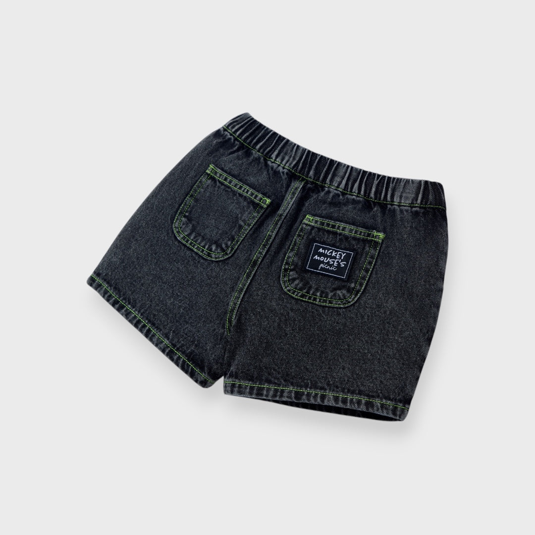 DISNEY FRIENDS DENIM SHORTS – BLUE/BLACK CHARACTER GRAPHIC KIDS SHORTS (110CM-130CM)