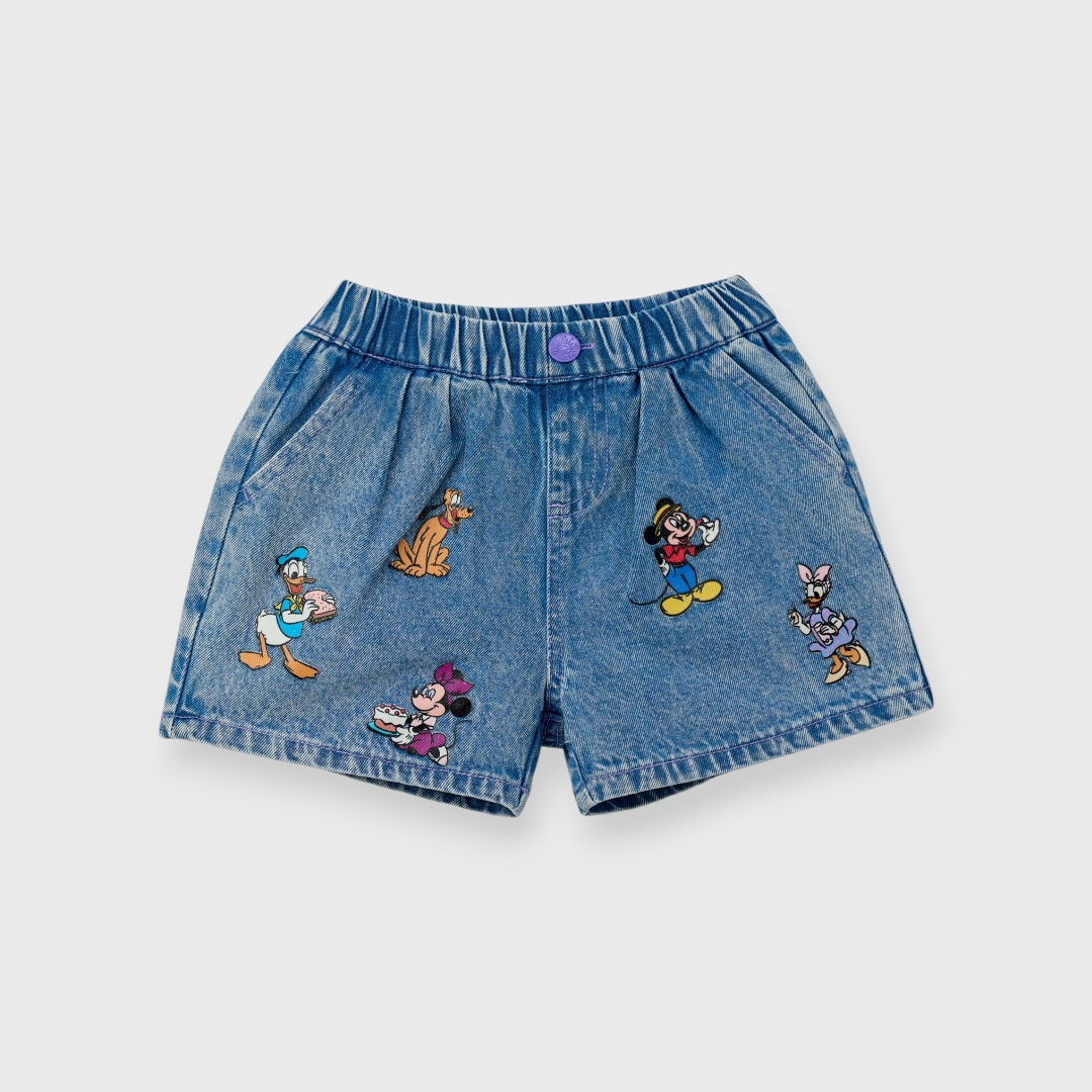 Kids (Size 90-100) กางเกงขาสั้นเด็ก Disney ลายขบวนพาเหรดแสนสนุกของแก๊ง Mickey & Friends