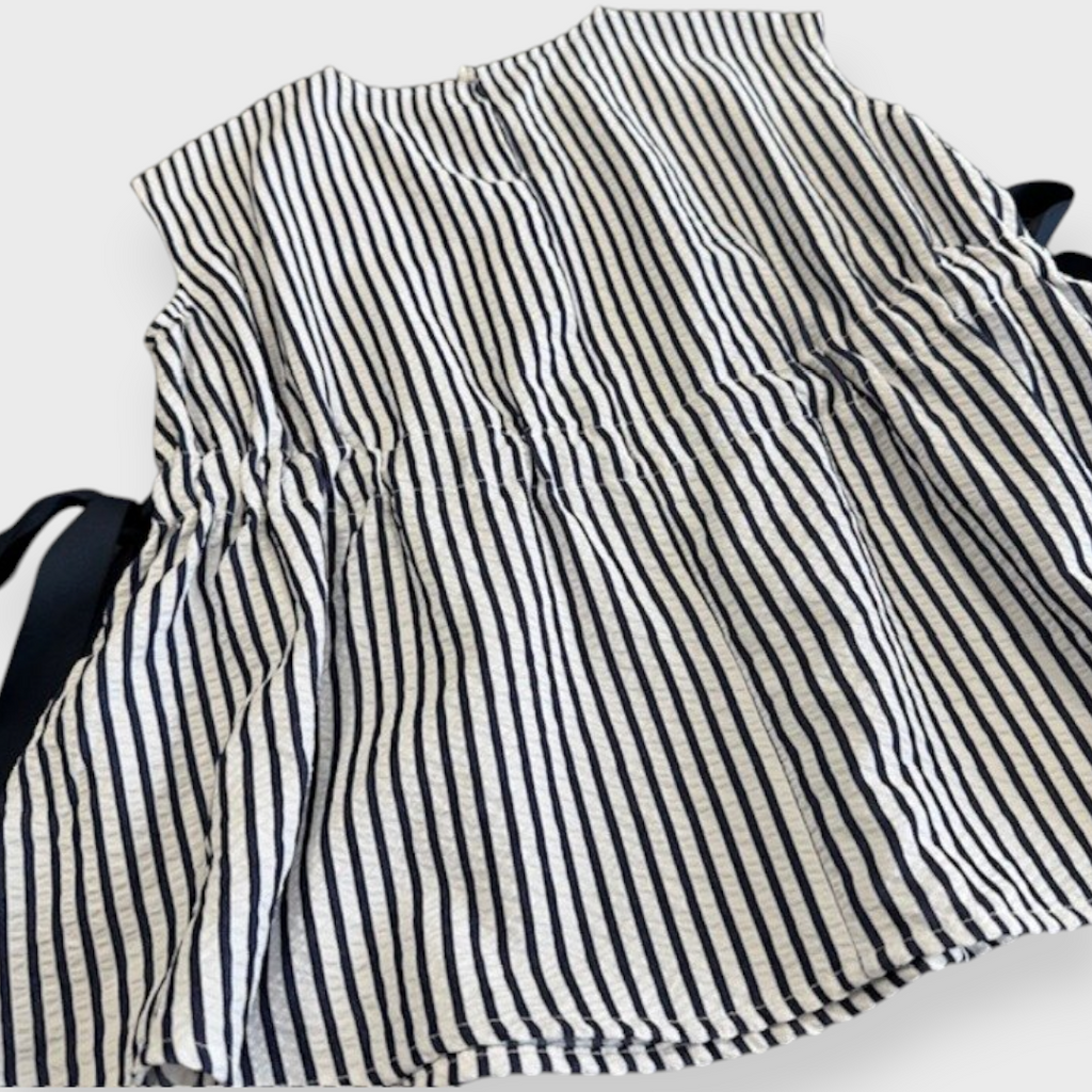 Sleeveless Stripe Top with Side Ribbons, “Simple with a Twist”