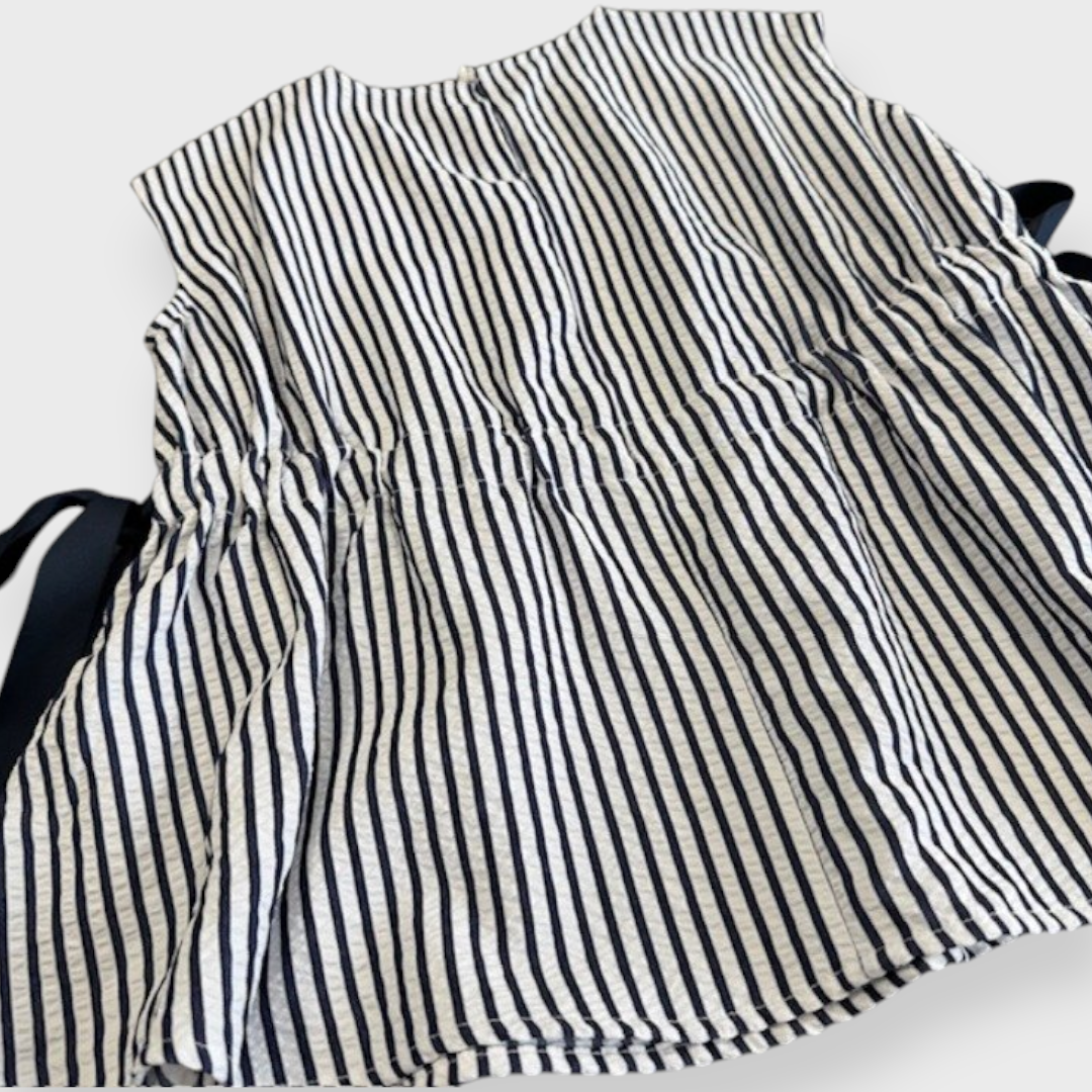 Sleeveless Stripe Top with Side Ribbons, “Simple with a Twist”