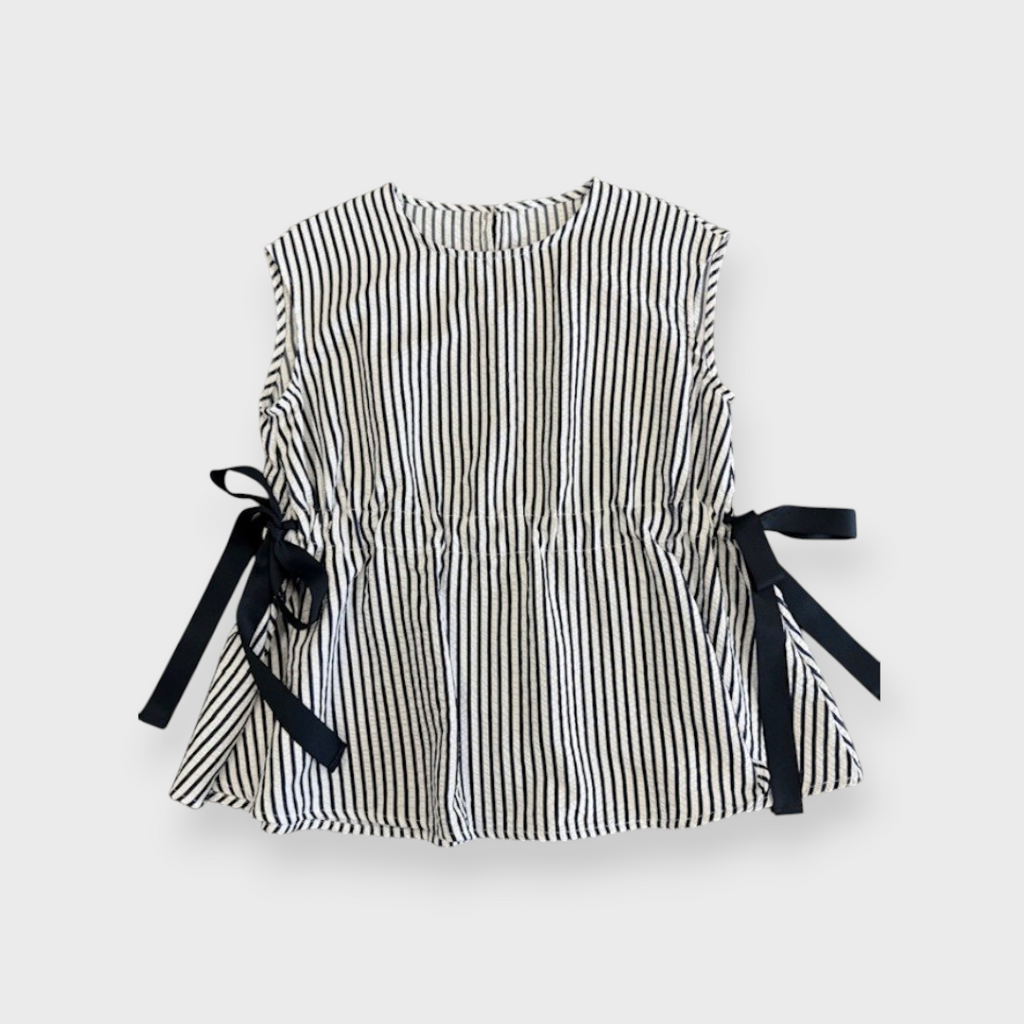 Sleeveless Stripe Top with Side Ribbons, “Simple with a Twist”