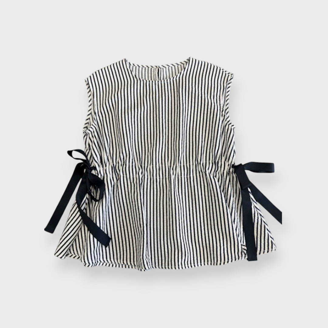 Sleeveless Stripe Top with Side Ribbons, “Simple with a Twist”