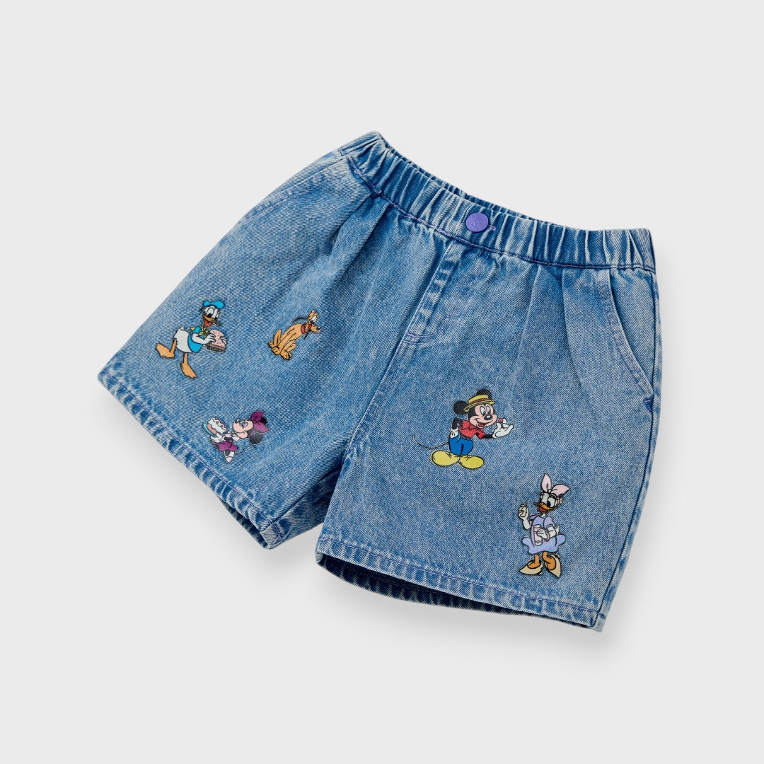 DISNEY FRIENDS DENIM SHORTS – BLUE/BLACK CHARACTER GRAPHIC KIDS SHORTS (110CM-130CM)