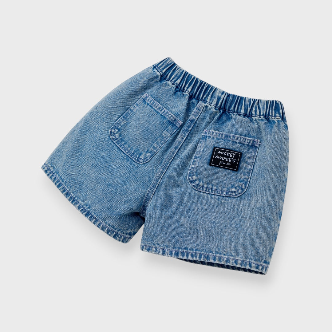DISNEY FRIENDS DENIM SHORTS – BLUE/BLACK CHARACTER GRAPHIC KIDS SHORTS (110CM-130CM)