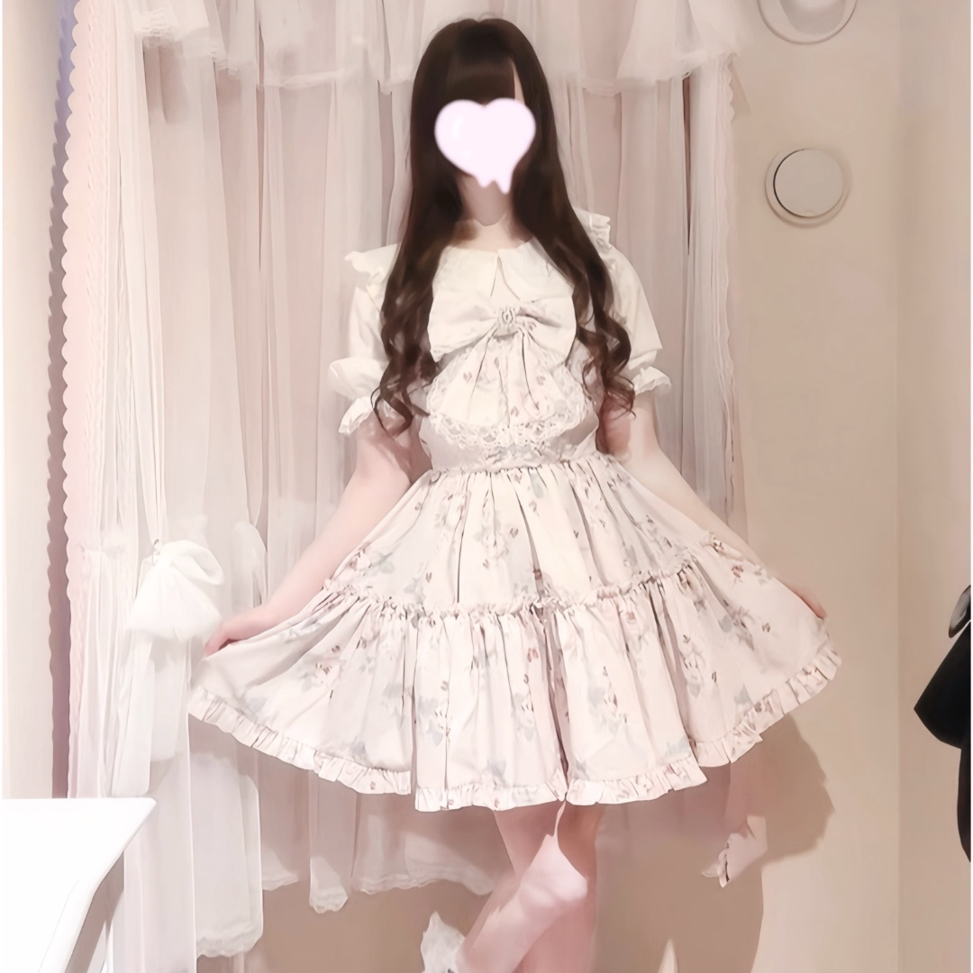 Majoretty x Kokone - Jirai Kei-Style Vintage Floral Dress  with Decorative Cute Bows
