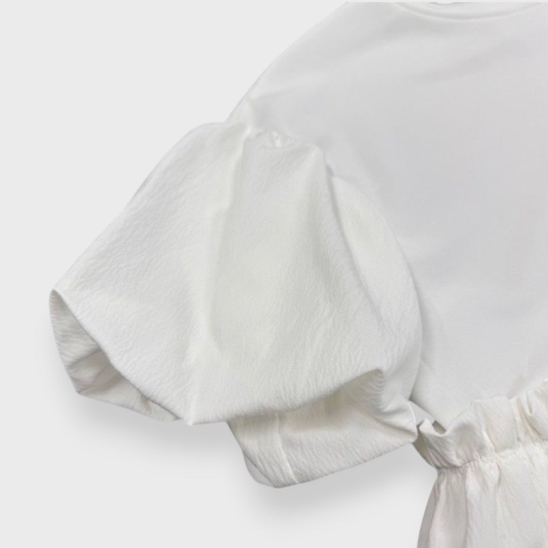 เสื้อผู้หญิง Puff Sleeve Peplum Blouse แขนพอง ทรงบาน สไตล์แฟชั่น