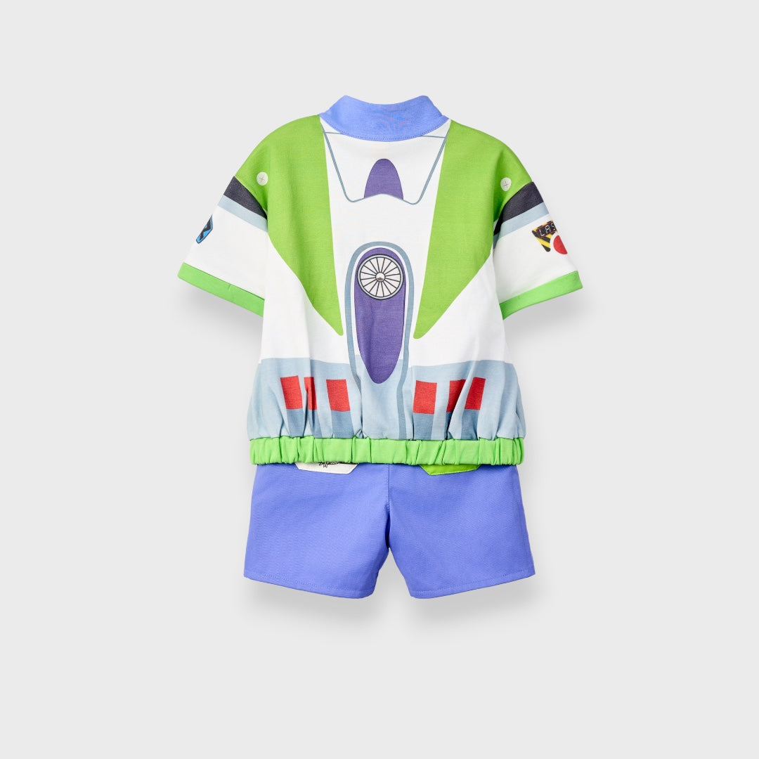 KIDS (SIZE 110-130) DISNEY/PIXAR BUZZ LIGHTYEAR TOP & SHORTS SET GREEN PURPLE