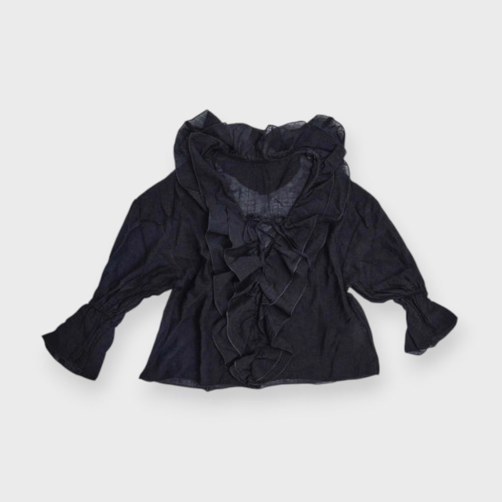 Bubble Ruffle Women’s Top – Chic Black Puff Sleeve Blouse, Flirty & Effortlessly Cute 😍