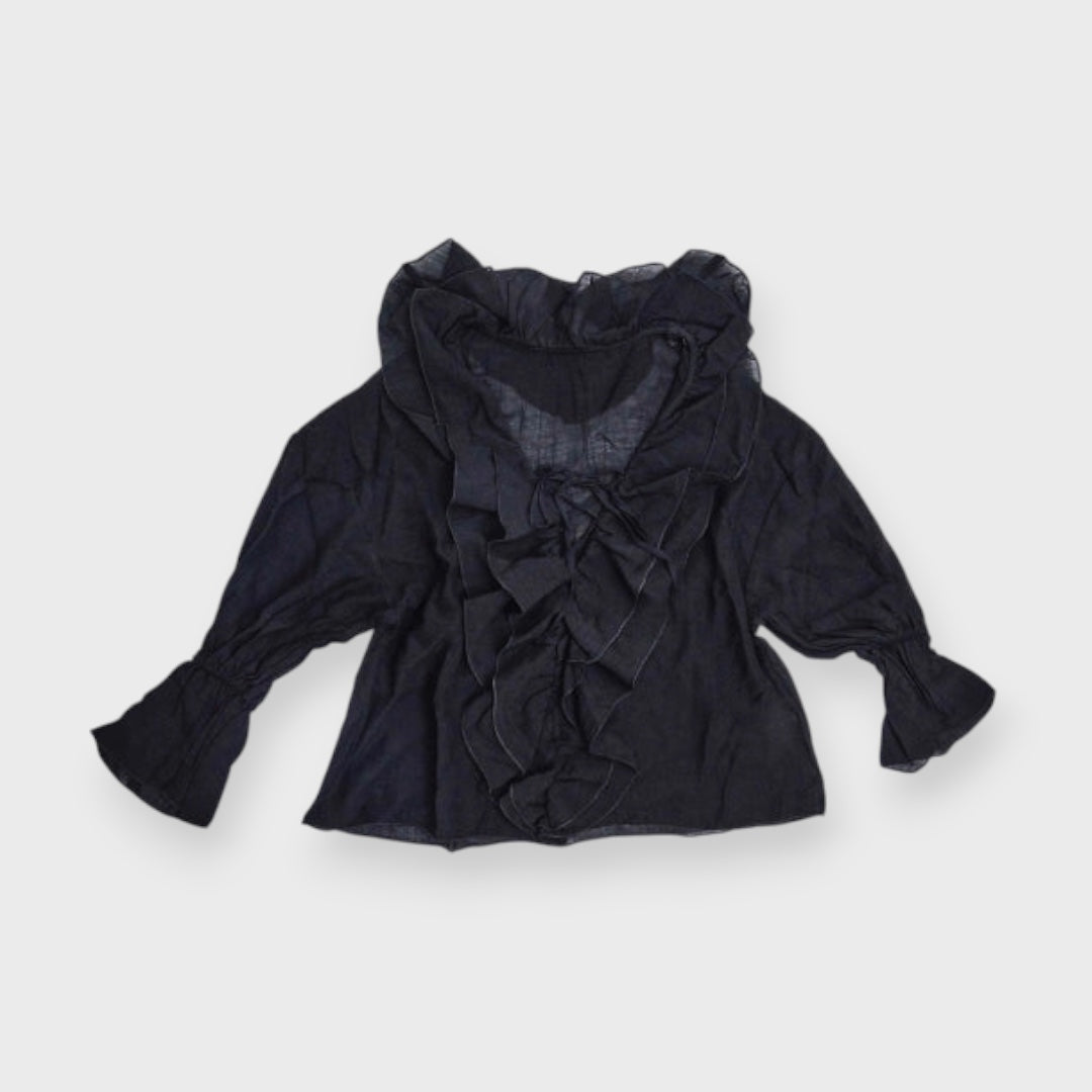Bubble Ruffle Women’s Top – Chic Black Puff Sleeve Blouse, Flirty & Effortlessly Cute 😍