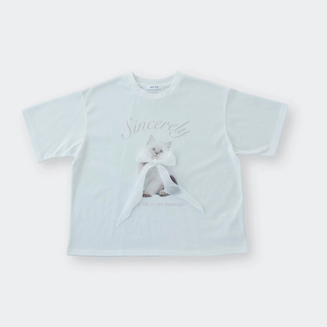 Sincerely Kitty – Fluffy Bow Cute Tee - SKU S287500000028001001 - Image 1