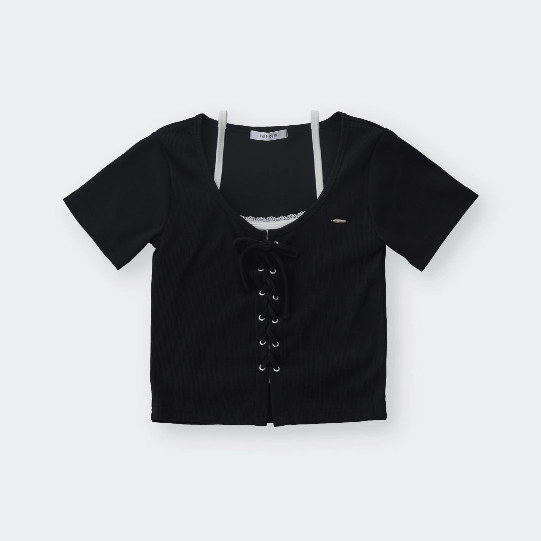 Soft-Charm Lace-Up Double-Strap Tee – The Cute-but-Chill Top Gen Z Lives For - SKU S287500000031001001 - Image 1