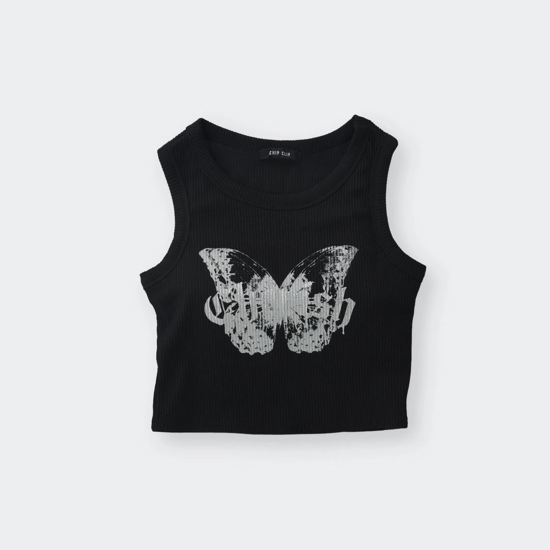 Butterfly Grunge Rib Crop Tank – Cute, Easy, Zero-Drama Essential - SKU S287500000018001001 - Image 3