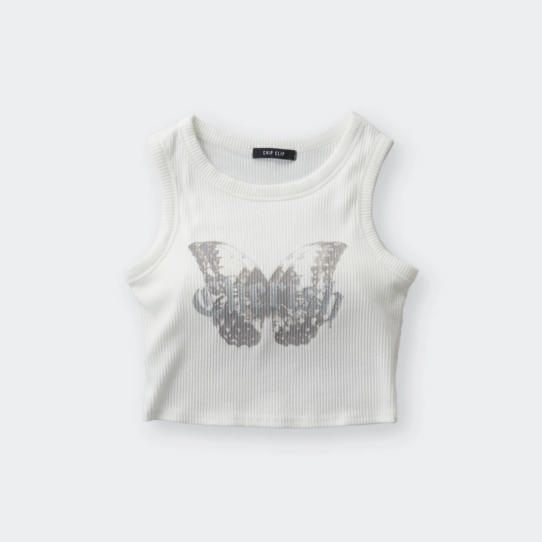 Butterfly Grunge Rib Crop Tank – Cute, Easy, Zero-Drama Essential - SKU S287500000018001001 - Image 1