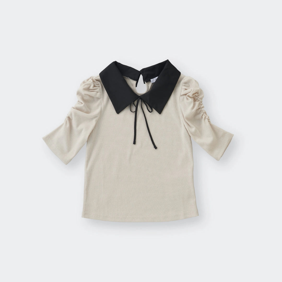 Charming Ribbon Collar Puff Tee – Cute, Classy & Effortlessly Playful - SKU S287500000049001001 - Image 1