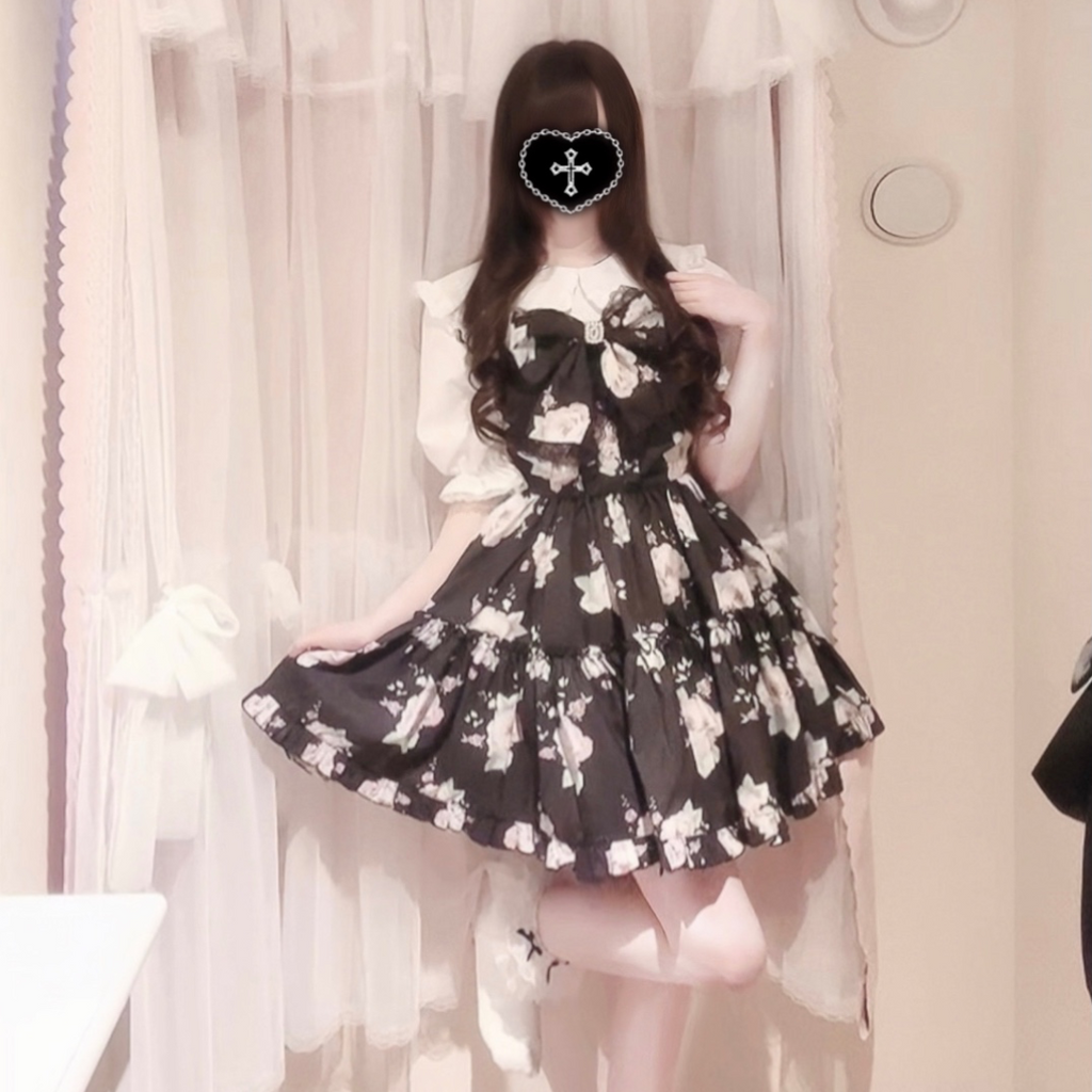 Majoretty x Kokone - Jirai Kei-Style Vintage Floral Dress  with Decorative Cute Bows
