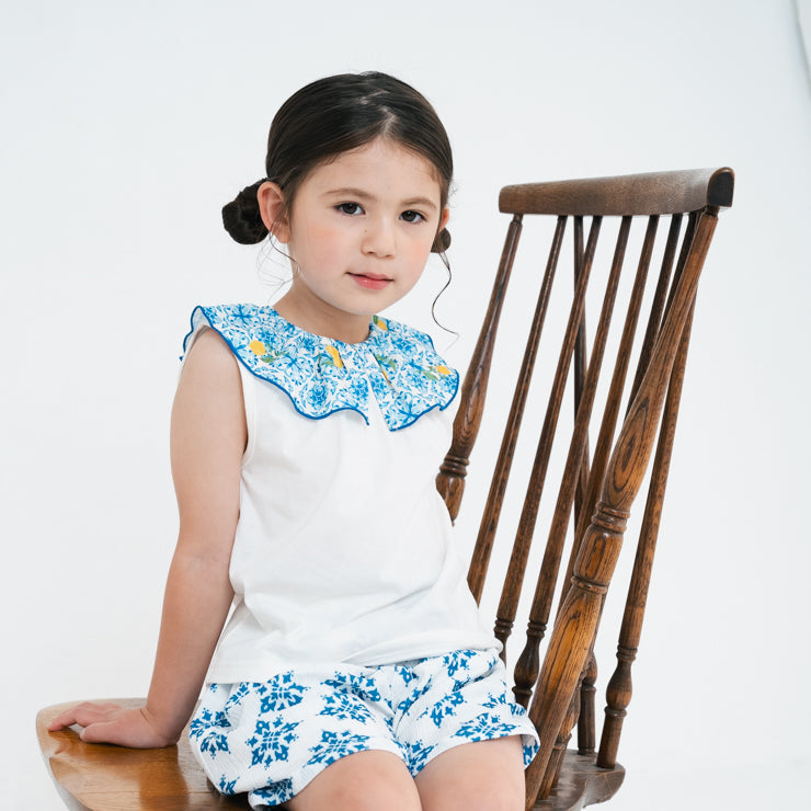 Kids (Size 100–120cm) Mediterranean Ruffle Collar Tee