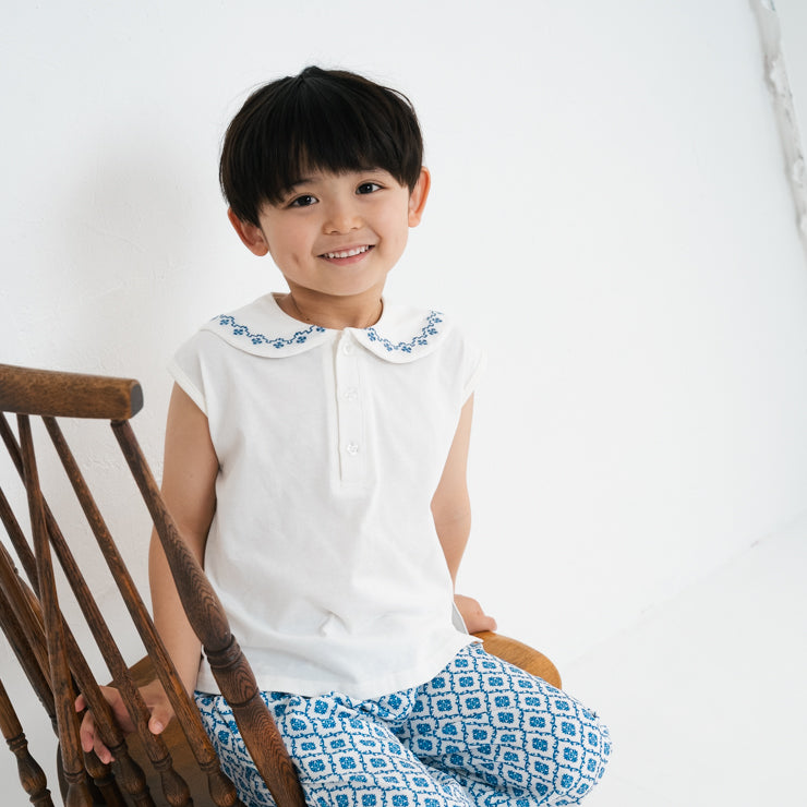 Kids (Size 90cm) Embroidered Collar Top