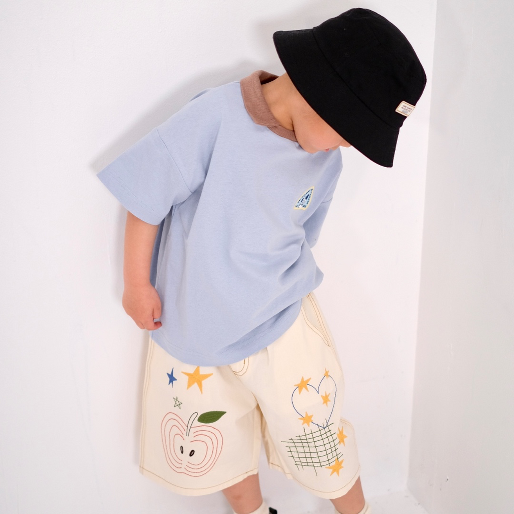 HAND-STITCH APPLE EMBROIDERY SHORTS (90CM）