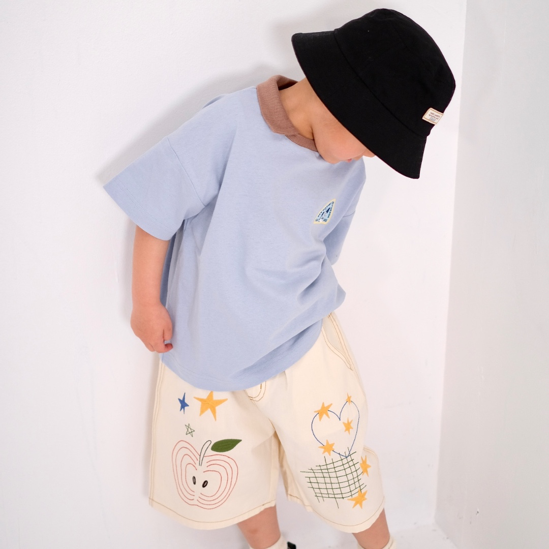 HAND-STITCH APPLE EMBROIDERY SHORTS (90CM）