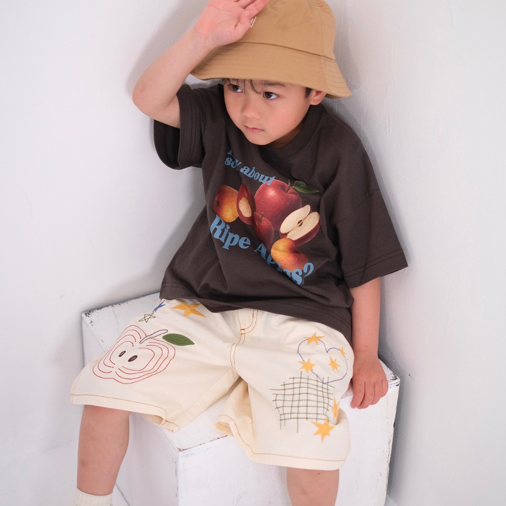 HAND-STITCH APPLE EMBROIDERY SHORTS (90CM）