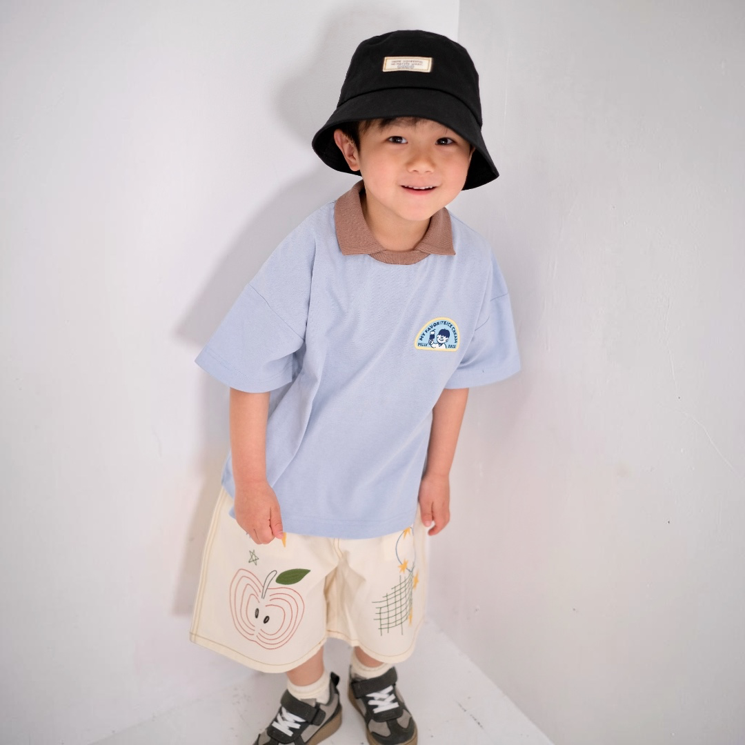 CHEST PATCH CONTRAST-COLLAR T-SHIRT (90CM）