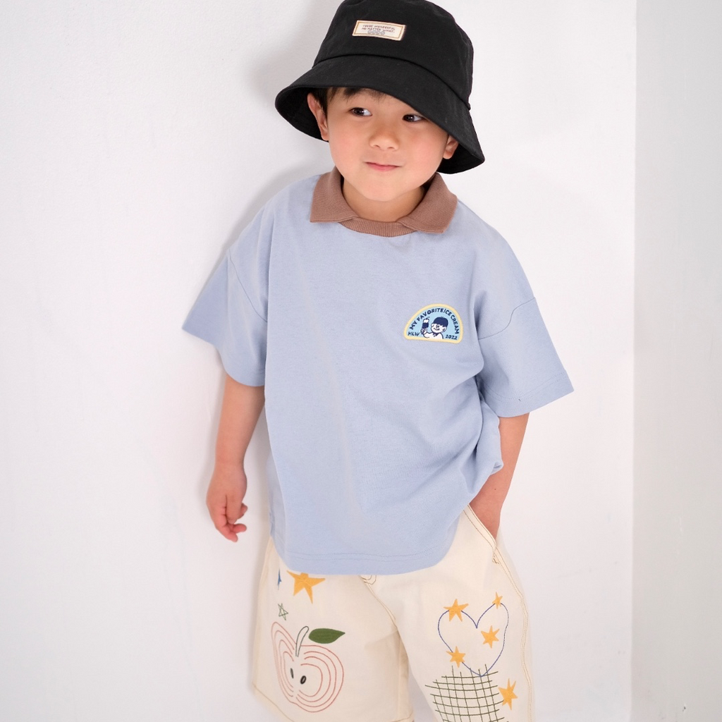 CHEST PATCH CONTRAST-COLLAR T-SHIRT (90CM）