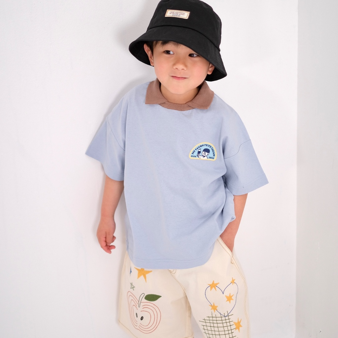 CHEST PATCH CONTRAST-COLLAR T-SHIRT (100～120CM）