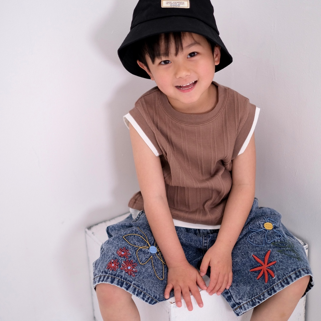 DENIM HAND-STITCH SHORT PANTS (130CM）