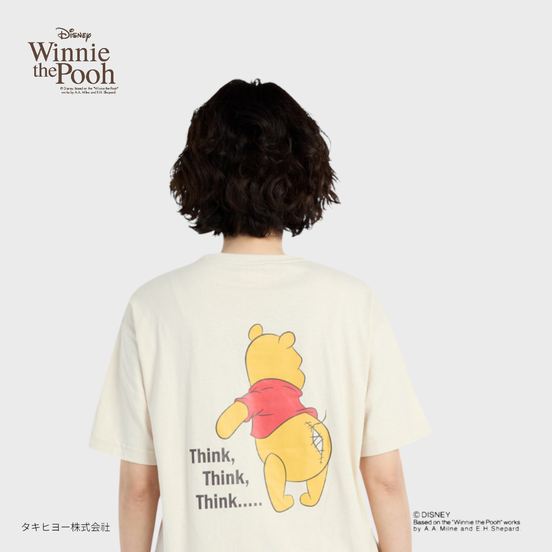 เสื้อยืด Winnie the Pooh สีครีม – ลายพูห์คิดหนักน่ารัก (Size S-LL)