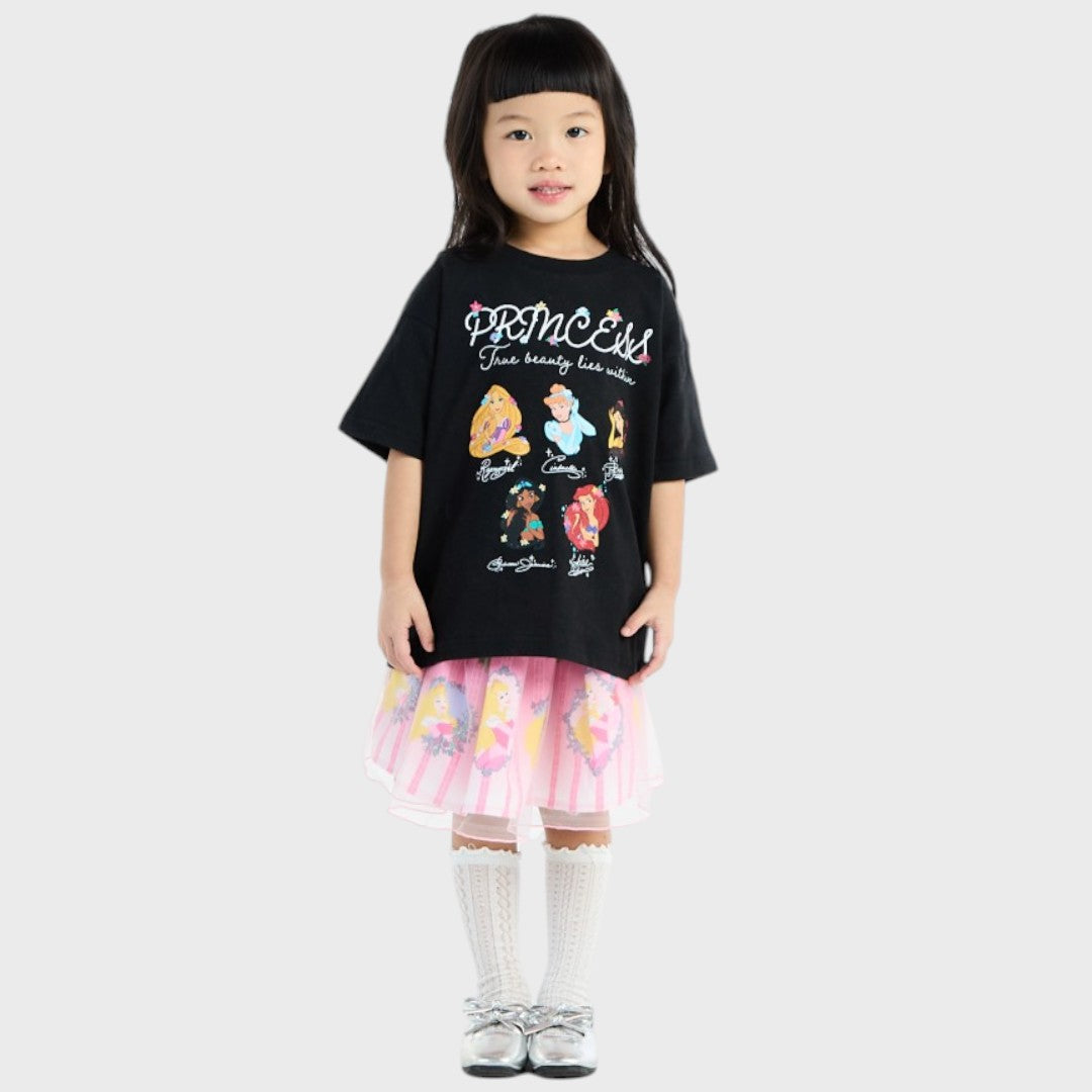 Kids (Size 110-130)  เสื้อยืดเด็กเจ้าหญิงสีดำสุดคิวท์ Disney Princess True Beauty Lies Within