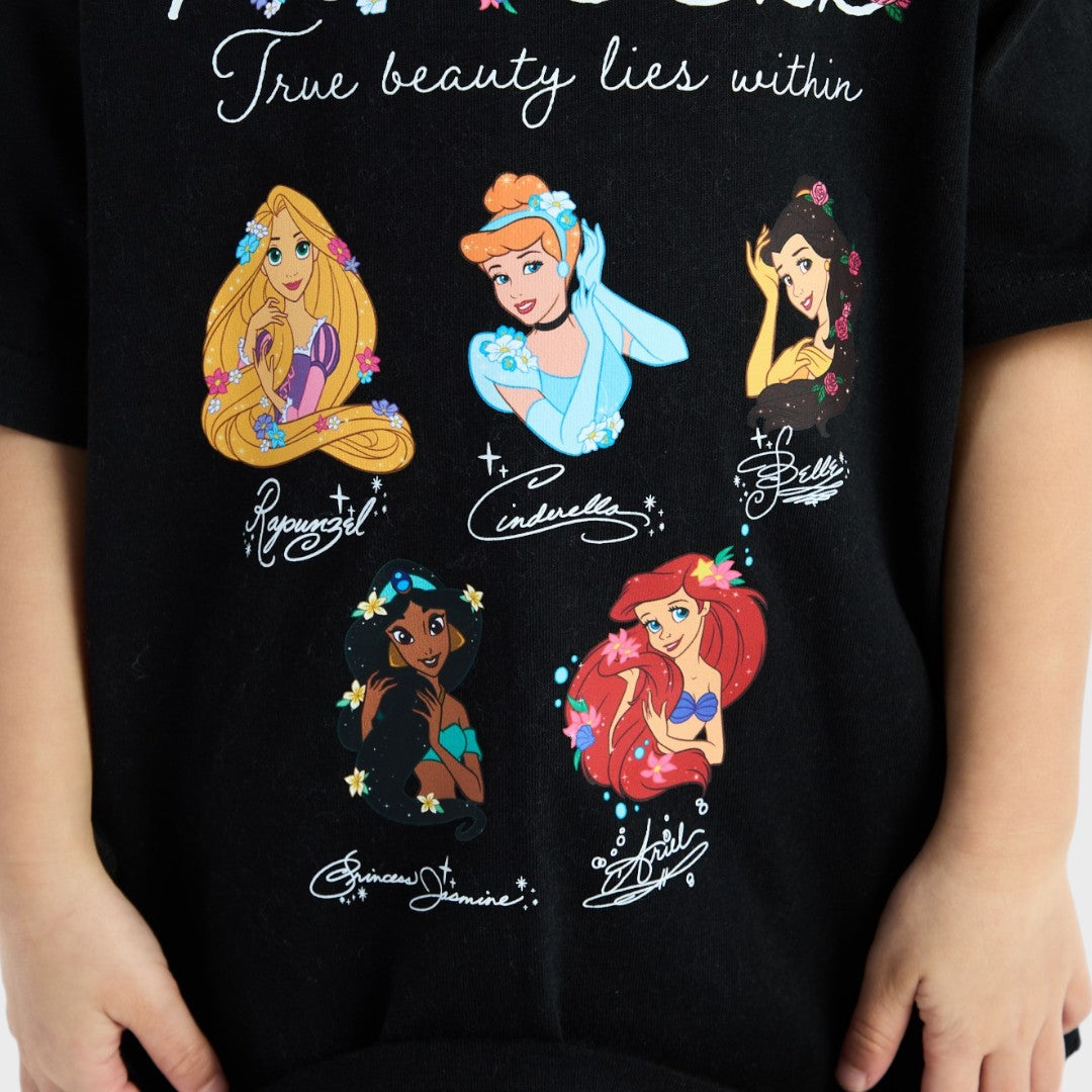 Kids (Size 110-130)  เสื้อยืดเด็กเจ้าหญิงสีดำสุดคิวท์ Disney Princess True Beauty Lies Within