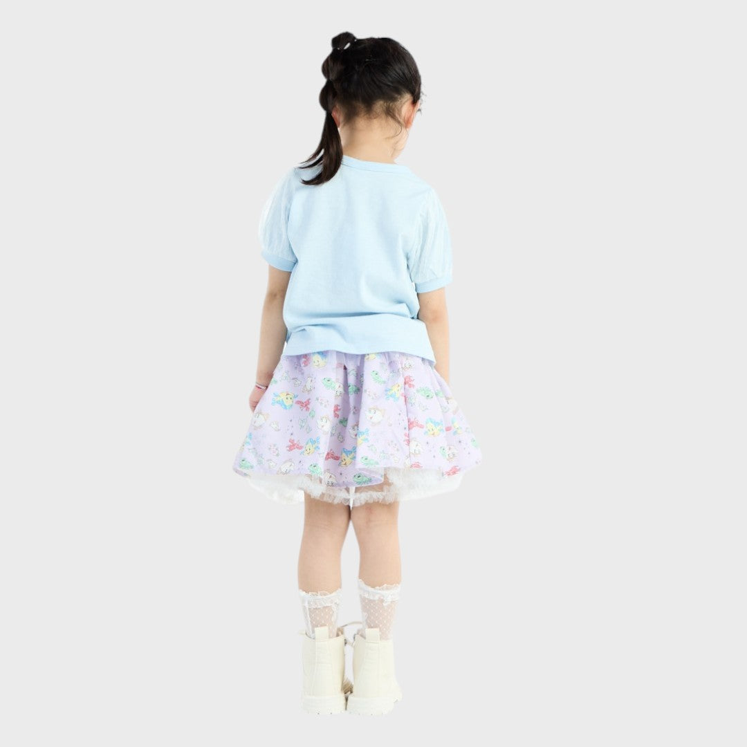 KIDS (SIZE 90-100) DISNEY PRINCESS PASTEL UNDERSEA PRINT TULLE SKIRT LAVENDER